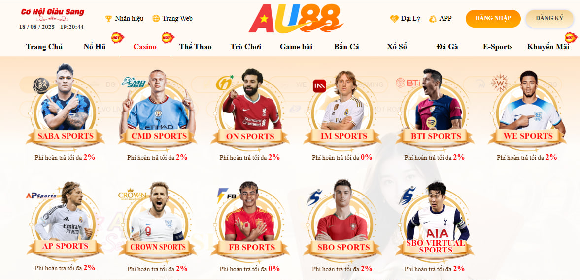 AU88 – NHÀ CÁI UY TÍN HÀNG ĐẦU, AU 88 LINK TRUY CẬP MỚI NHẤT 2026 22 Sảnh thể thao AU88 với đa dạng kèo cược hấp dẫn từ kèo góc, kèo thẻ phạt, kèo tỷ số, kèo châu Á, kèo châu Âu,...