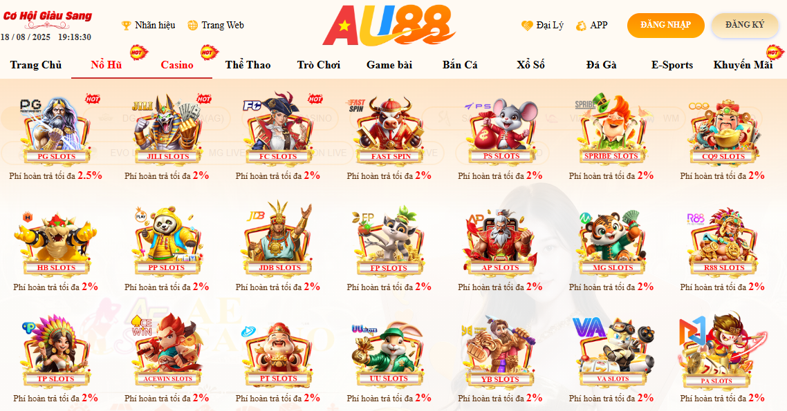 AU88 – NHÀ CÁI UY TÍN HÀNG ĐẦU, AU 88 LINK TRUY CẬP MỚI NHẤT 2026 23 Sảnh nổ hũ Au88 với phí hoàn trả cực cao và khả năng trúng Jackpot X100 tài khoản